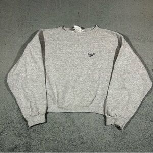 Vintage Reebok Crew Neck Sweatshirt Women's XL Grey Cropped Embroidered #1639
